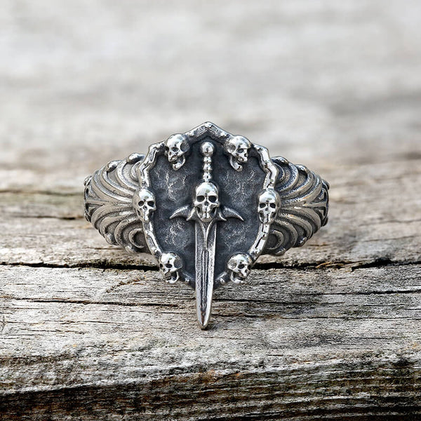 Vintage Sword Stainless Steel Skull Ring | Gthic.com