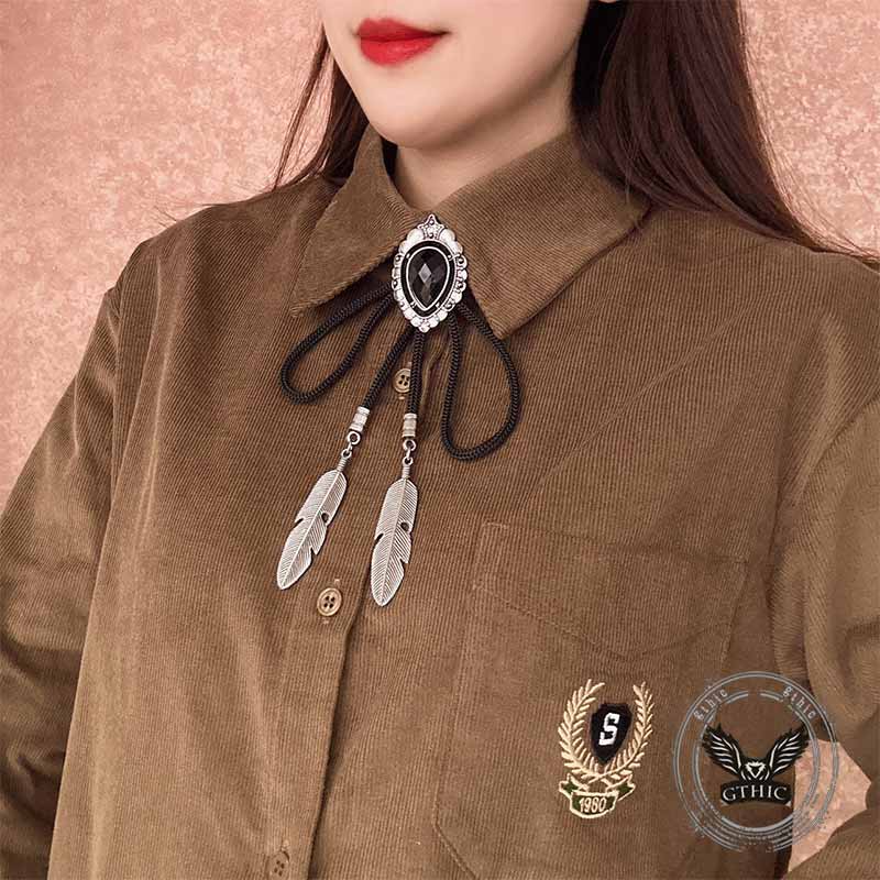 Vintage Teardrop-Shaped Gemstone Alloy Bolo Tie 03 | Gthic.com