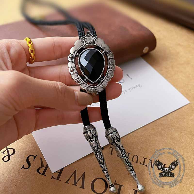Vintage Teardrop-Shaped Gemstone Alloy Bolo Tie