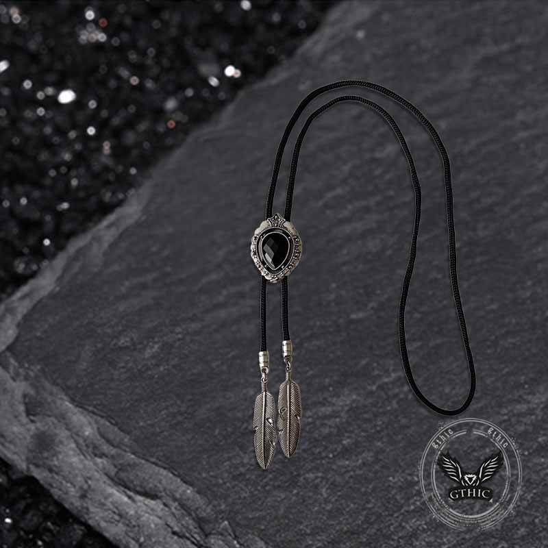 Vintage Teardrop-Shaped Gemstone Alloy Bolo Tie