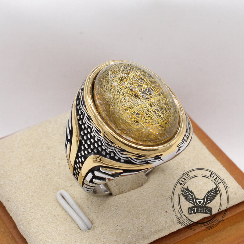 Vintage Textured Gemstone Stainless Steel Ring | Gthic.com