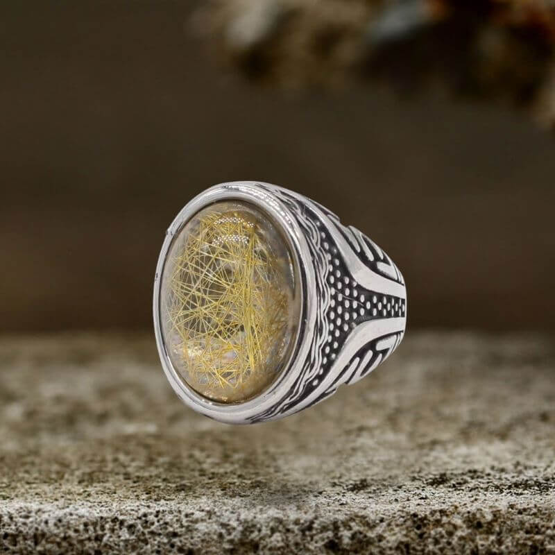 Vintage Textured Gemstone Stainless Steel Ring | Gthic.com