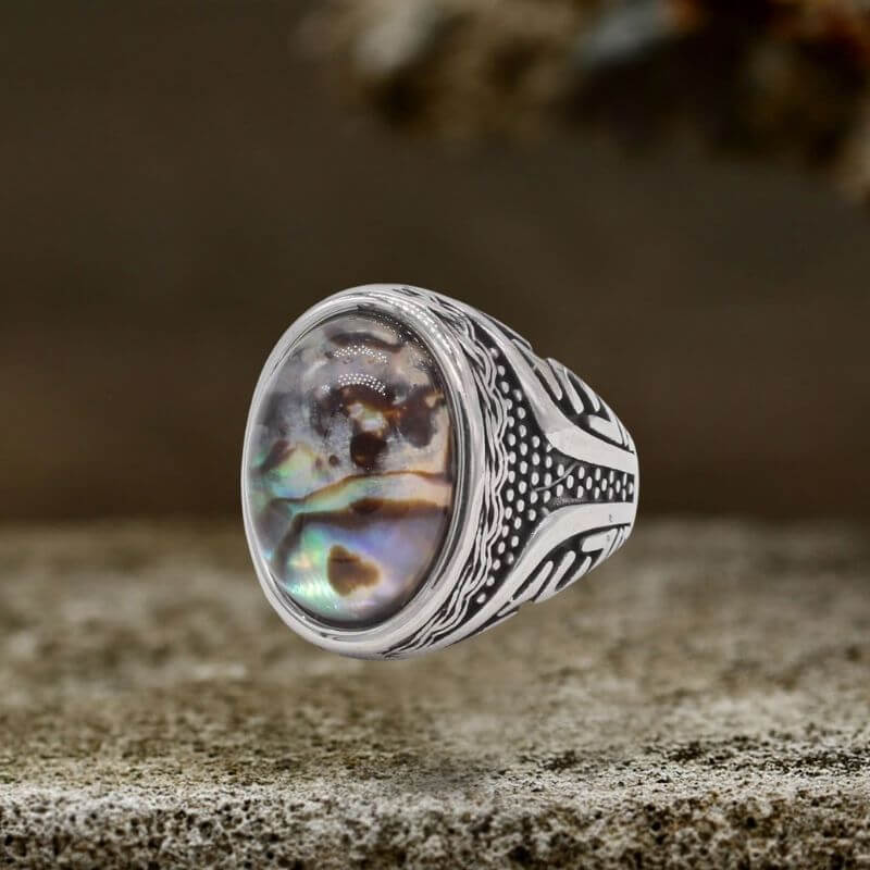 Vintage Textured Gemstone Stainless Steel Ring | Gthic.com