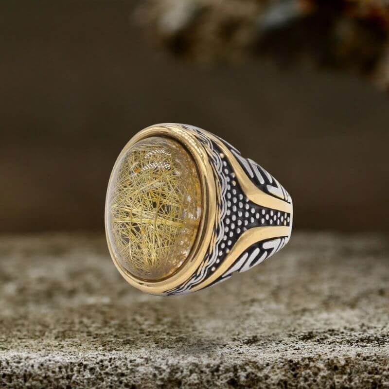 Vintage Textured Gemstone Stainless Steel Ring | Gthic.com