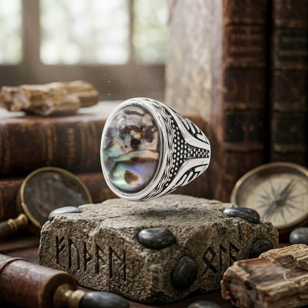 Vintage Textured Gemstone Stainless Steel Ring