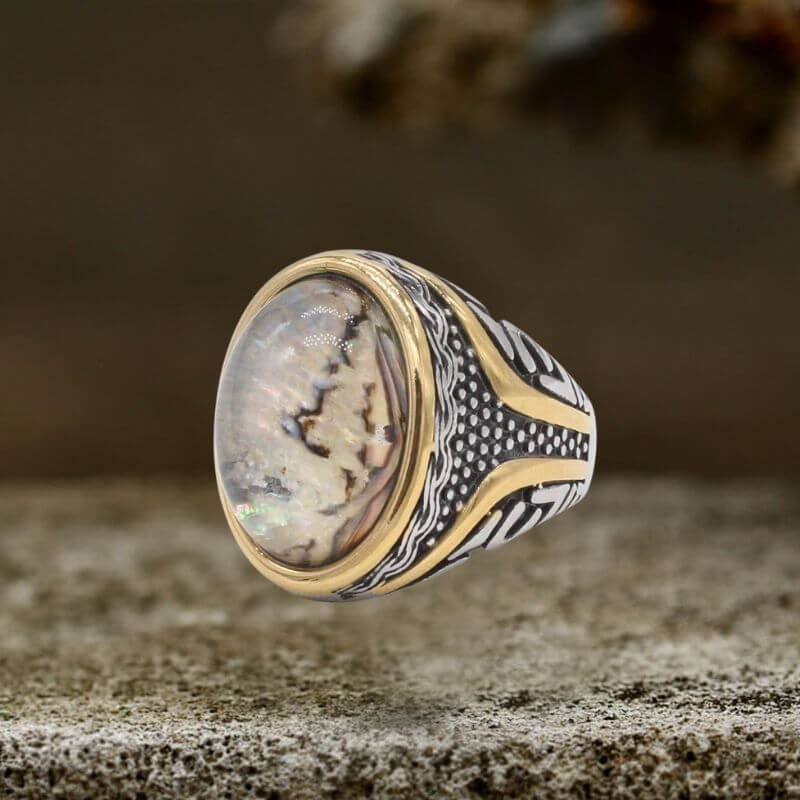 Vintage Textured Gemstone Stainless Steel Ring | Gthic.com