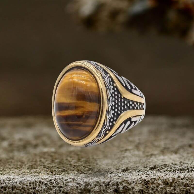Vintage Textured Gemstone Stainless Steel Ring | Gthic.com