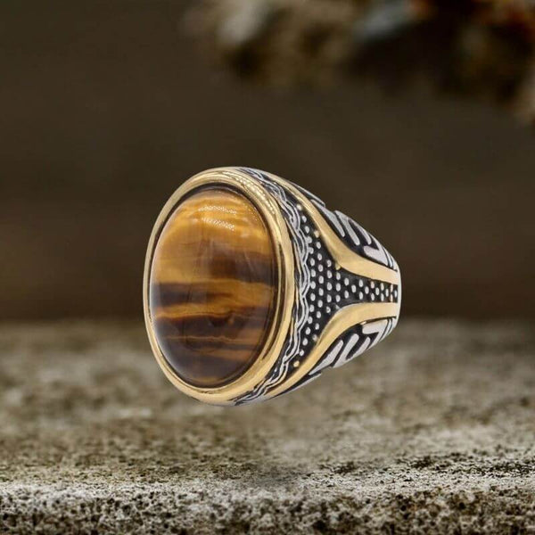 Vintage Textured Gemstone Stainless Steel Ring | Gthic.com