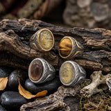 Vintage Textured Gemstone Stainless Steel Ring | Gthic.com