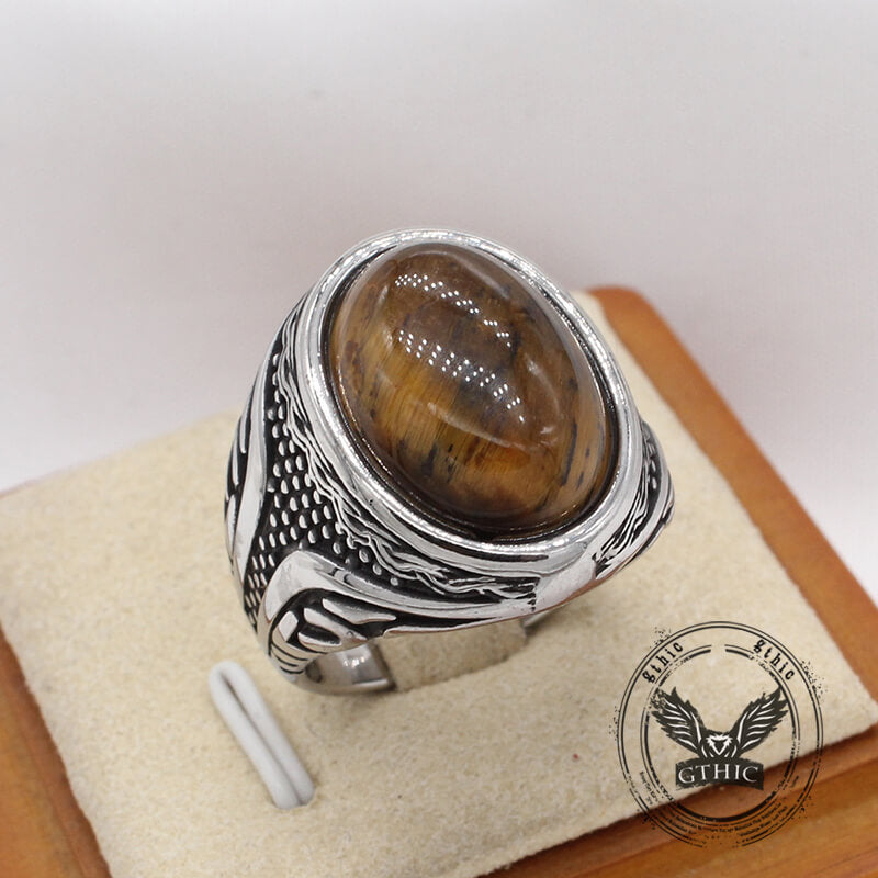 Vintage Textured Gemstone Stainless Steel Ring | Gthic.com