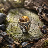 Vintage Textured Gemstone Stainless Steel Ring