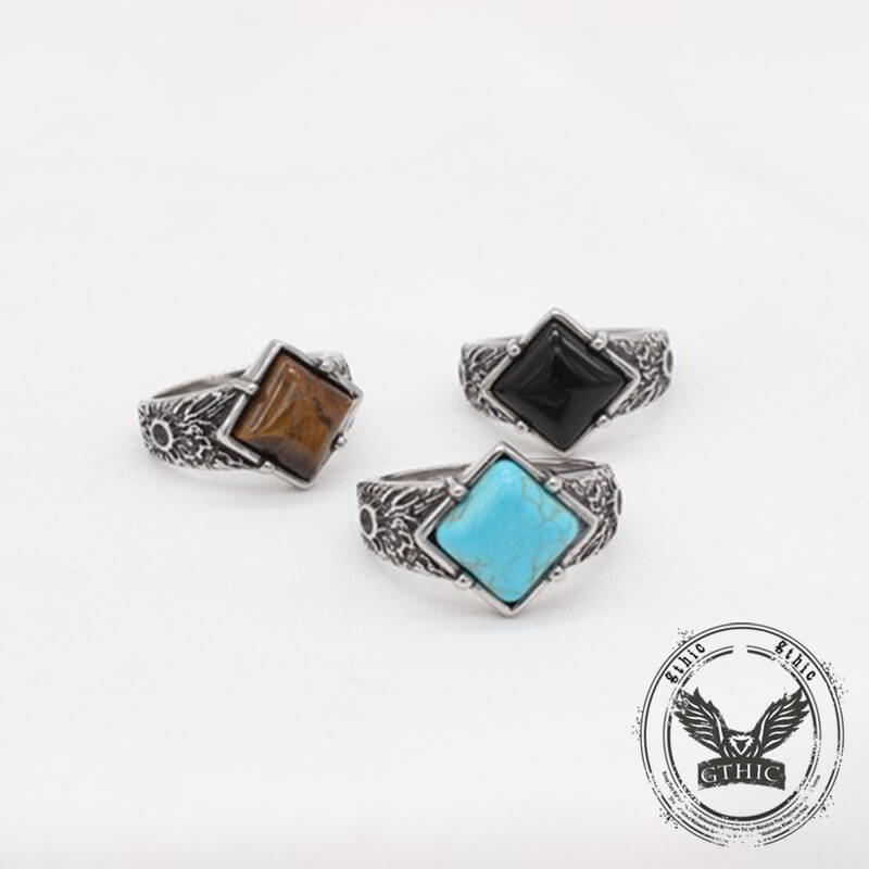 Vintage Textured Square Gem Stainless Steel Ring | Gthic.com