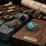 Vintage Textured Square Gem Stainless Steel Ring | Gthic.com