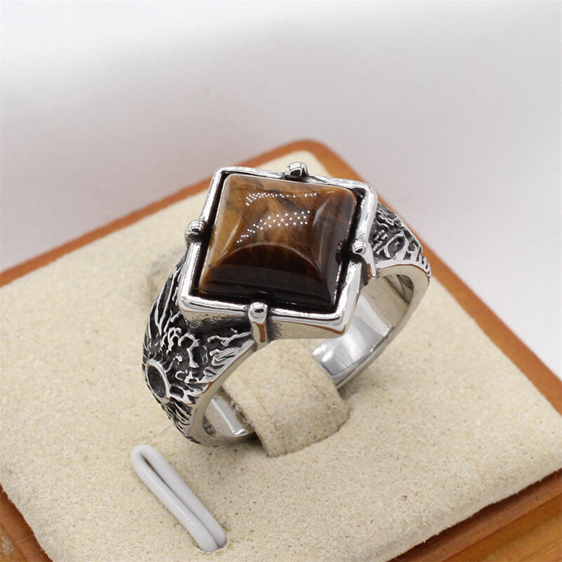 Vintage Textured Square Gem Stainless Steel Ring | Gthic.com