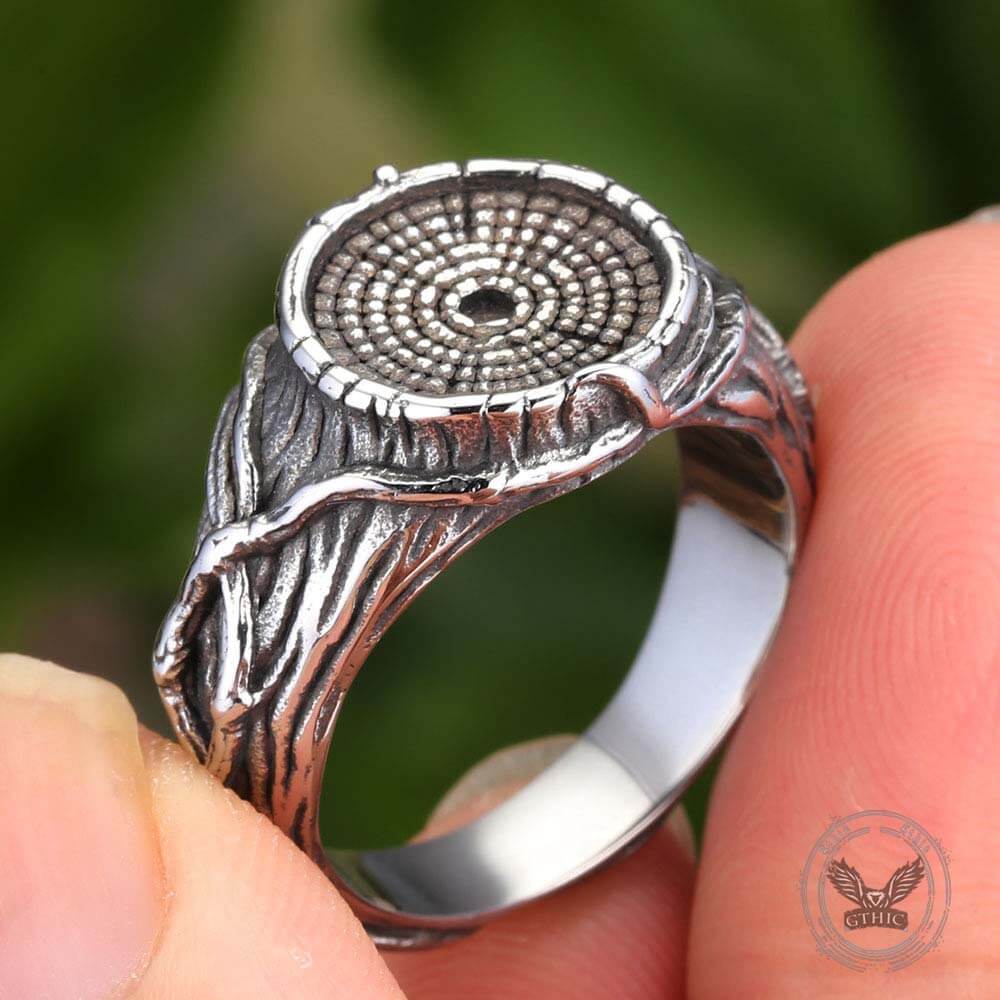 Vintage Textured Tree Stump Stainless Steel Ring | Gthic.com