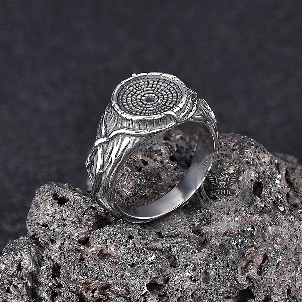Vintage Textured Tree Stump Stainless Steel Ring