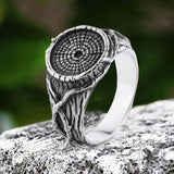 Vintage Textured Tree Stump Stainless Steel Ring