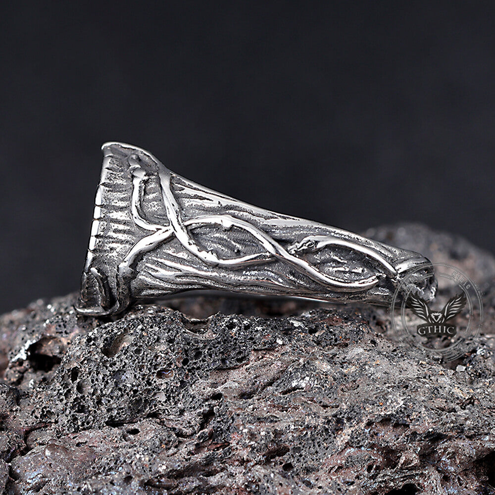 Vintage Textured Tree Stump Stainless Steel Ring