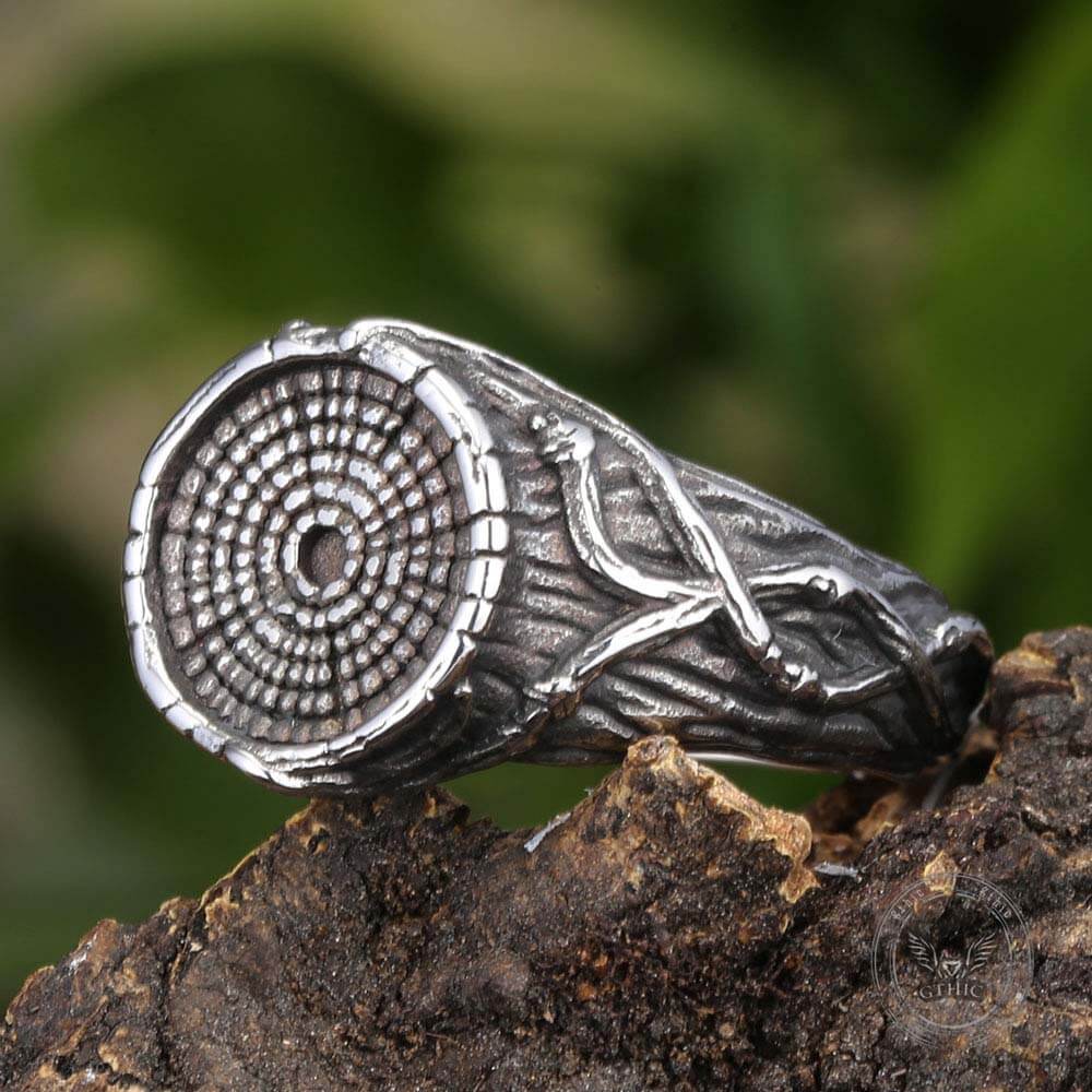 Vintage Textured Tree Stump Stainless Steel Ring | Gthic.com