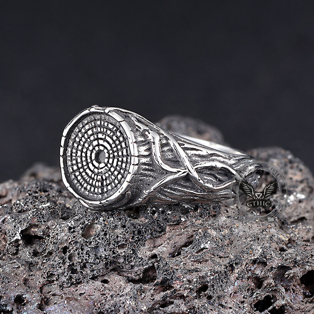 Vintage Textured Tree Stump Stainless Steel Ring