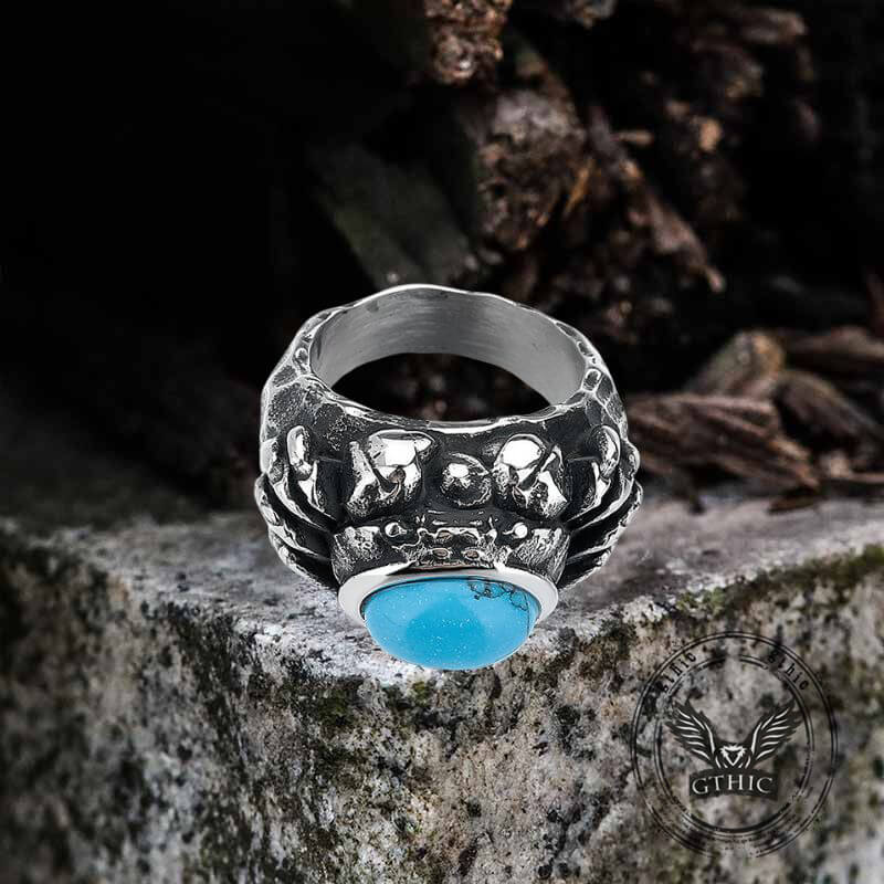 Vintage Textured Turquoise Stainless Steel Ring | Gthic.com