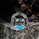 Vintage Textured Turquoise Stainless Steel Ring | Gthic.com