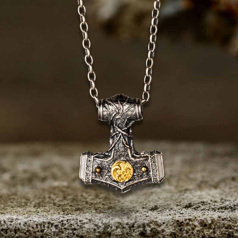 Colgante vikingo de plata de ley con martillo de Thor nórdico