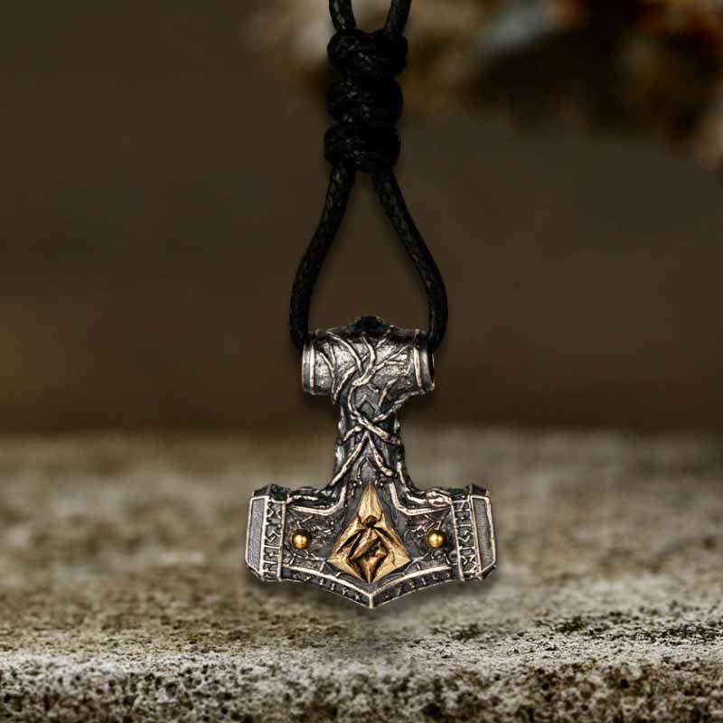 Colgante vikingo de plata de ley con martillo de Thor nórdico