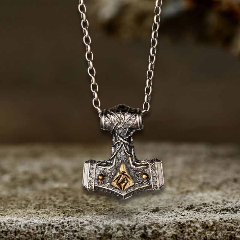 Colgante vikingo de plata de ley con martillo de Thor nórdico