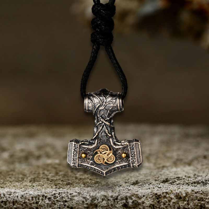 Colgante vikingo de plata de ley con martillo de Thor nórdico