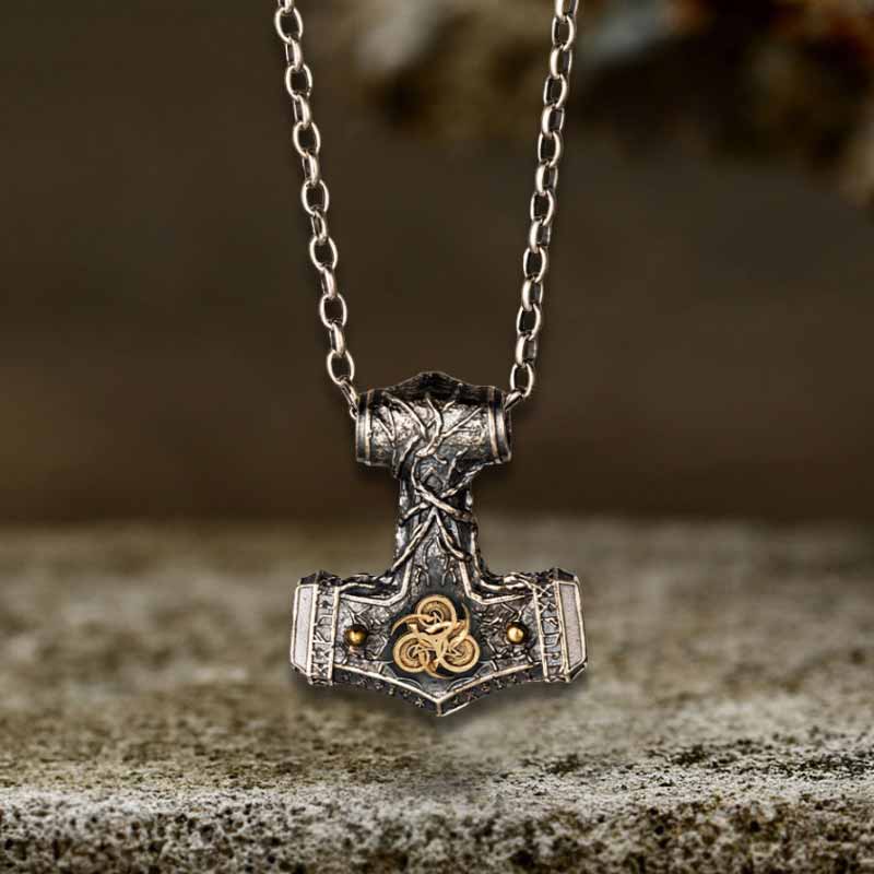 Colgante vikingo de plata de ley con martillo de Thor nórdico