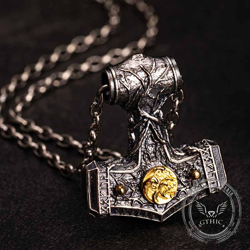 Colgante vikingo de plata de ley con martillo de Thor nórdico