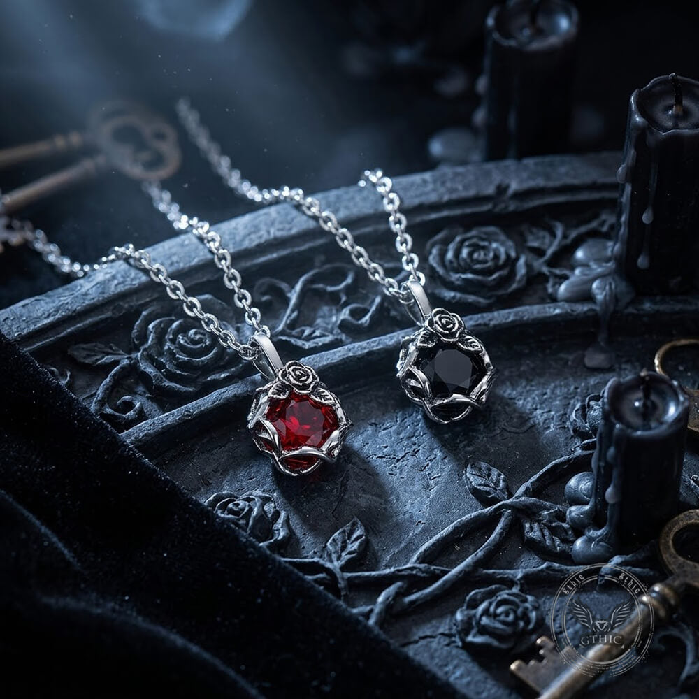 Vintage Thorn Rose Gemstone Stainless Steel Pendant | Gthic.com