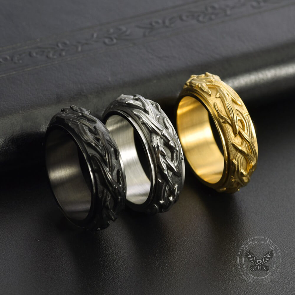 Vintage Thorn Vine Stainless Steel Spinner Ring | Gthic.com