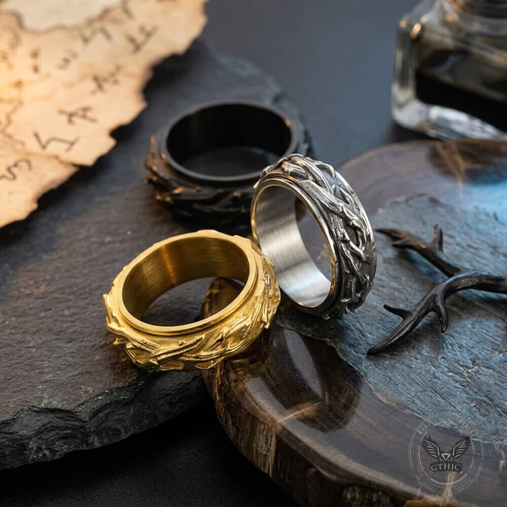 Vintage Thorn Vine Stainless Steel Spinner Ring | Gthic.com