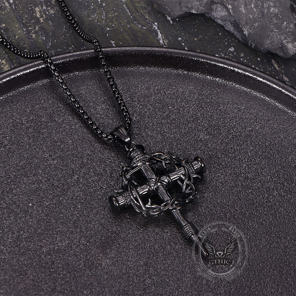 Vintage Thorn Wreath Stainless Steel Cross Pendant