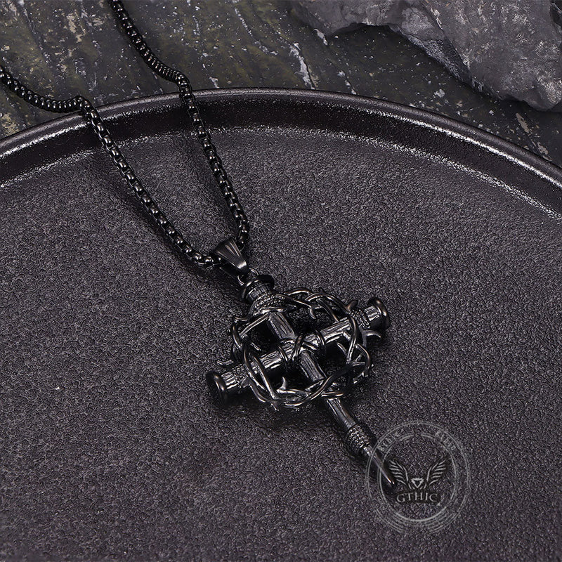 Vintage Thorn Wreath Stainless Steel Cross Pendant – GTHIC