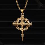 Vintage Thorn Wreath Stainless Steel Cross Pendant