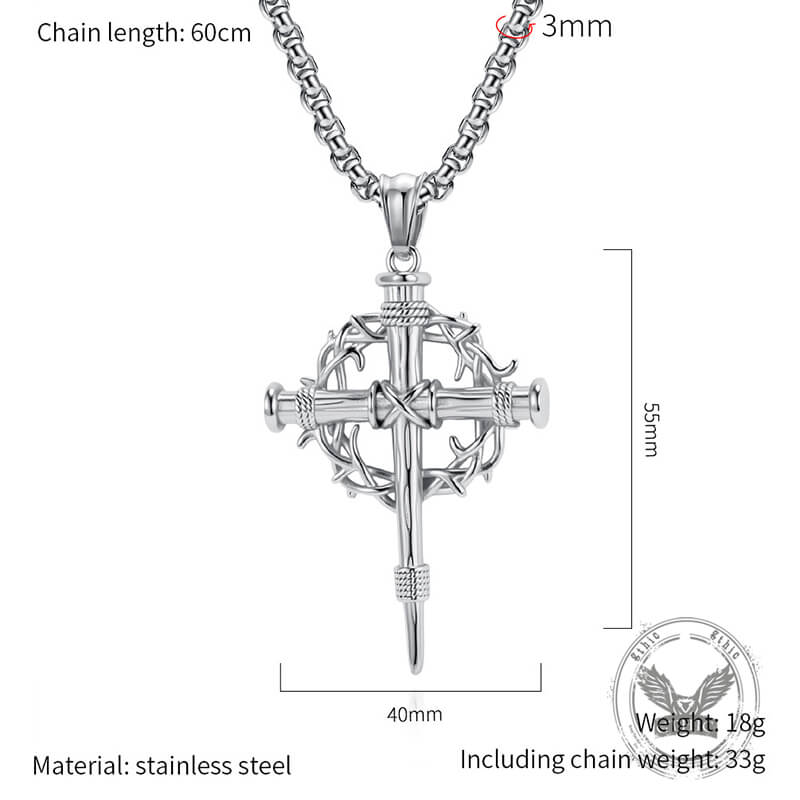 Vintage Thorn Wreath Stainless Steel Cross Pendant