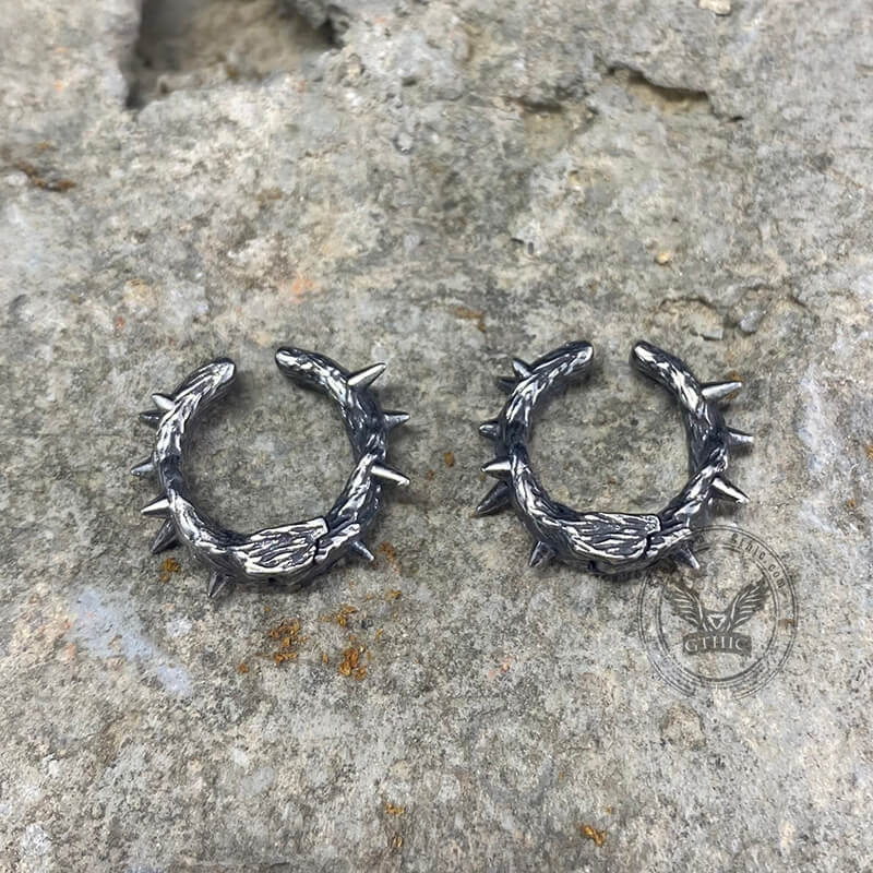 Vintage Thorns Stainless Steel Ear Clips 01 | Gthic.com