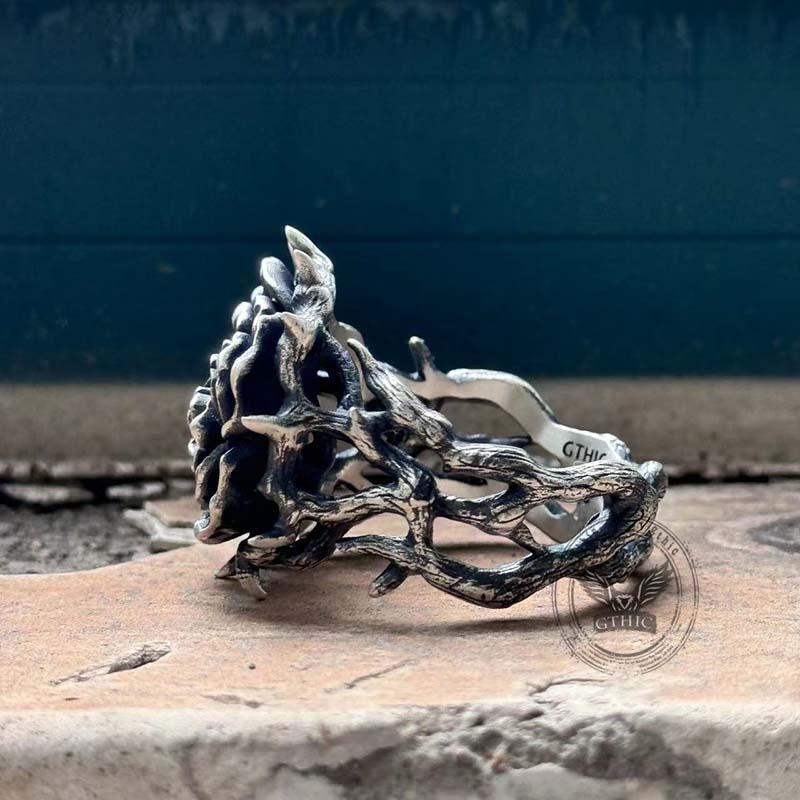 Vintage Thorns Vine Rose Sterling Silver Ring