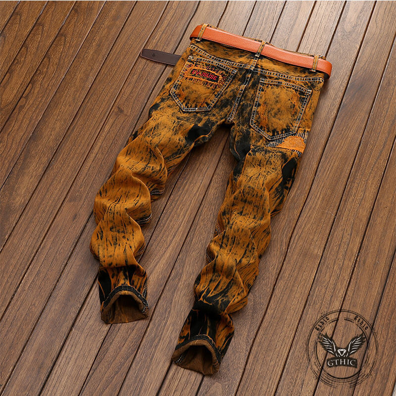 Vintage Tie-Dye Distressed Biker Straight Jeans | Gthic.com