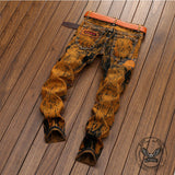 Vintage Tie-Dye Distressed Biker Straight Jeans | Gthic.com