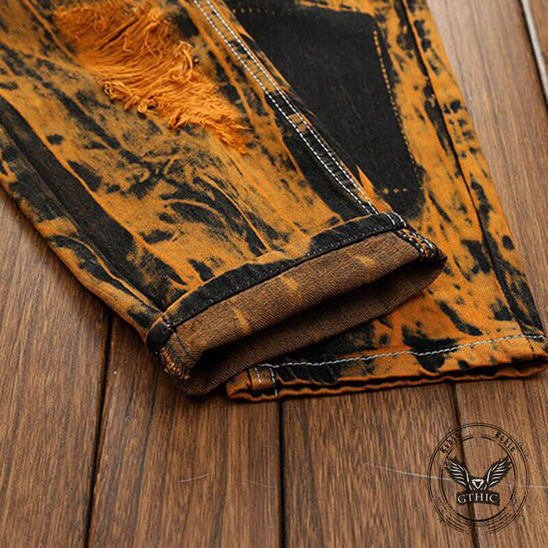 Vintage Tie-Dye Distressed Biker Straight Jeans | Gthic.com