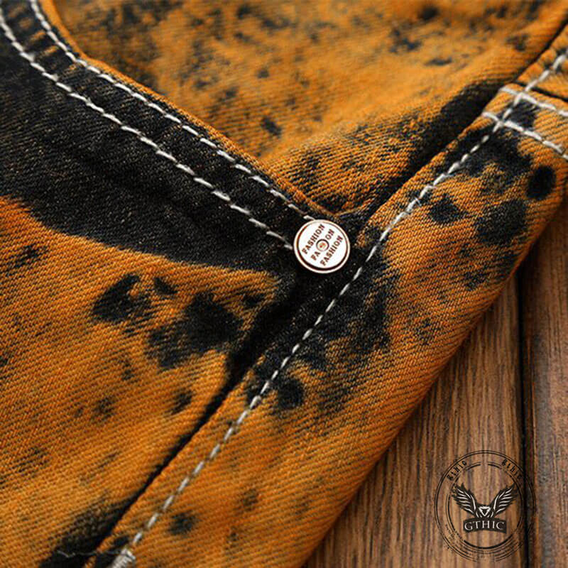 Vintage Tie-Dye Distressed Biker Straight Jeans | Gthic.com