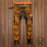 Vintage Tie-Dye Distressed Biker Straight Jeans | Gthic.com