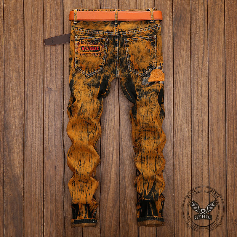 Vintage Tie-Dye Distressed Biker Straight Jeans | Gthic.com