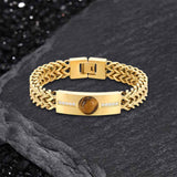 Vintage Tiger Eye Diamond-Set Stainless Steel Bracelet