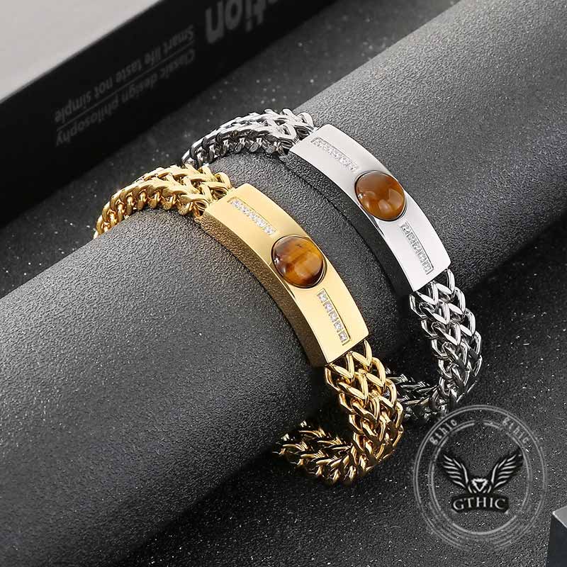 Bracciale con perline da uomo in acciaio inossidabile con teschio incrociato