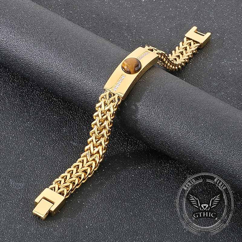 Bracciale con perline da uomo in acciaio inossidabile con teschio incrociato